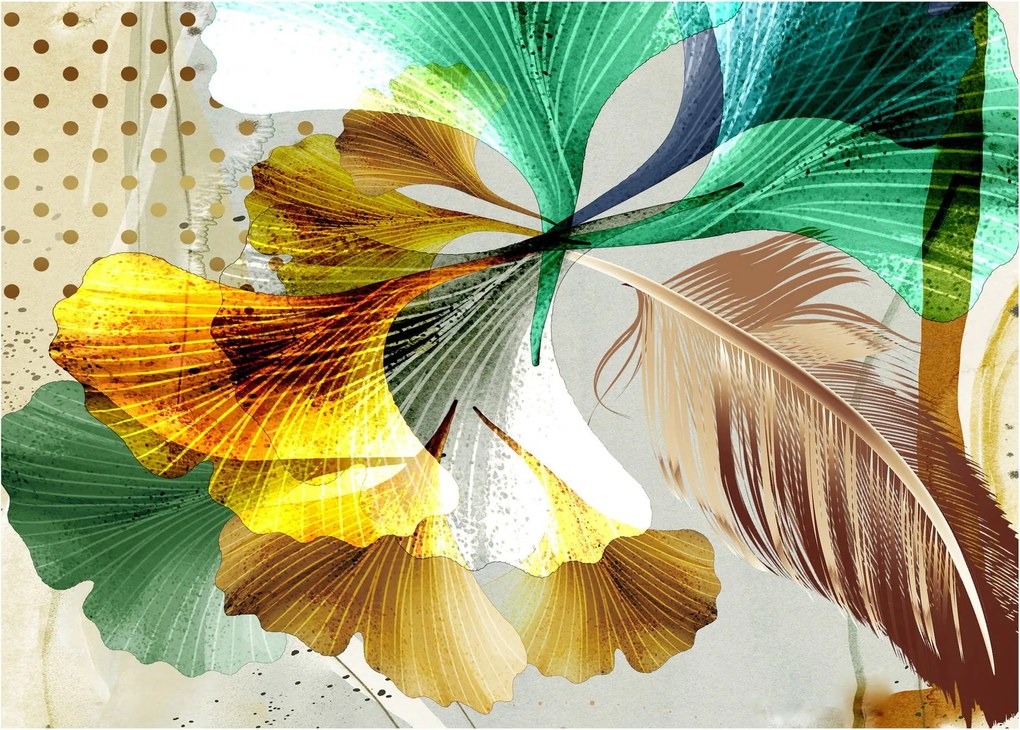 Obraz - Liście z piórami (70x50 cm)