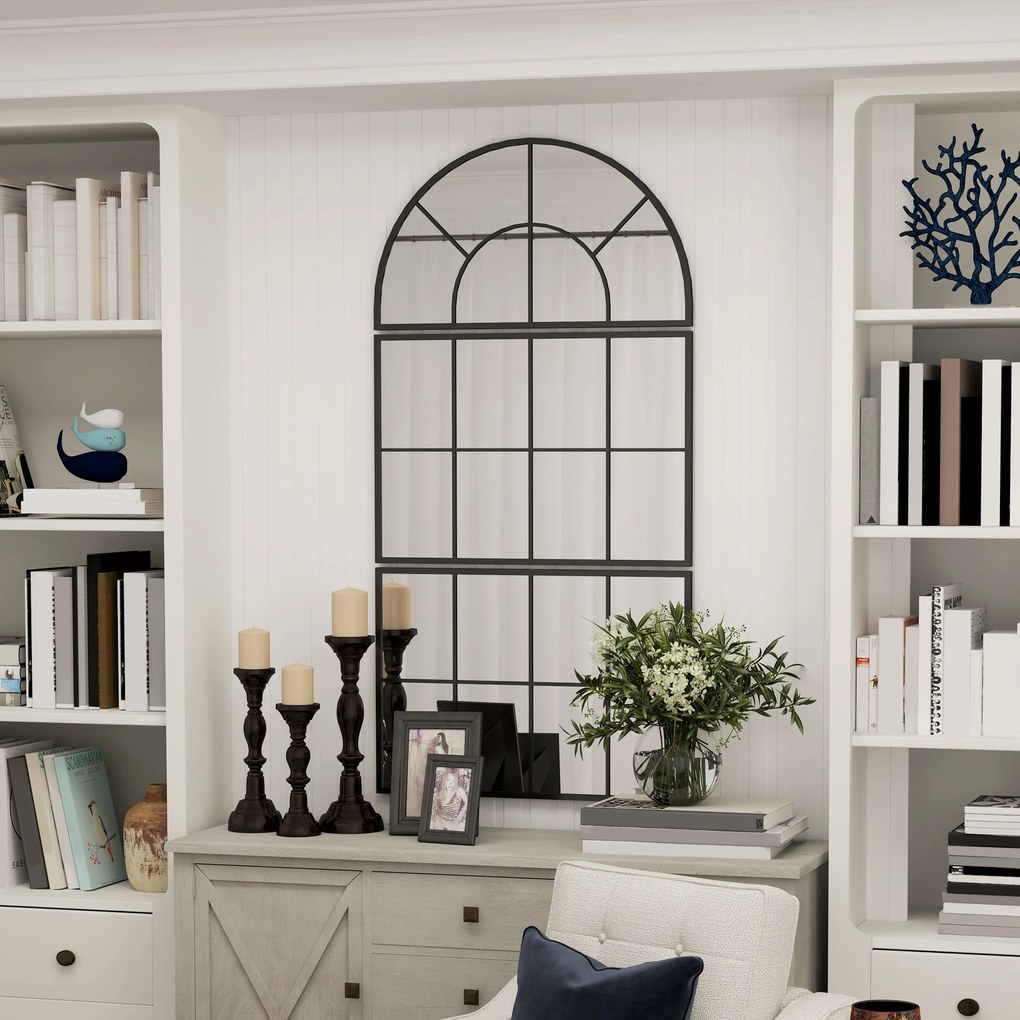 HOMCOM Lustrzany Panel ścienny, Lustra Okienne, Trzyczęściowe, z Metalową Ramą, 76 x 53 cm, Czarny