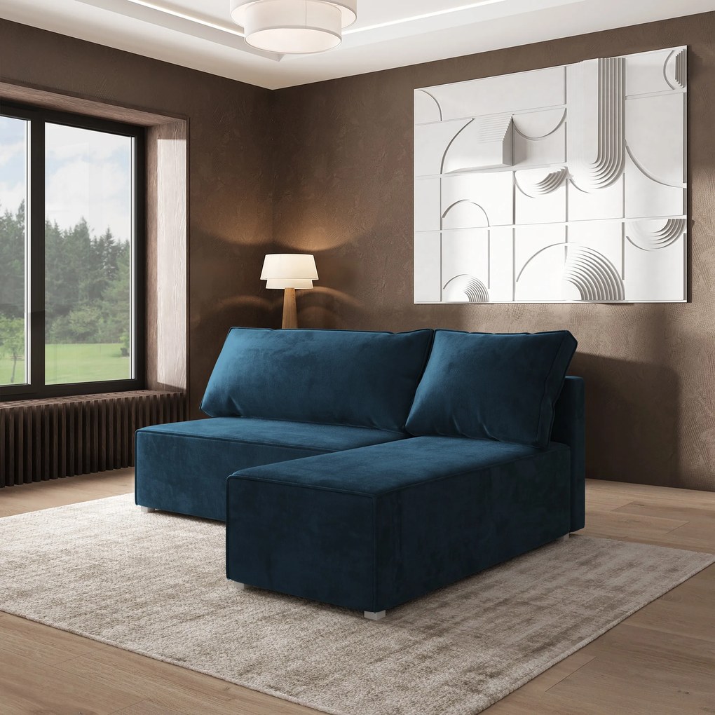 Masseno Narożnik BRISO z funkcją spania i pojemnikiem na pościel Narozniki L, Rozkładana sofa - Niebieski, MONOLITH 77