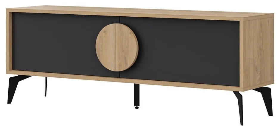 Czarna szafka pod TV w dekorze dębu 140x51 cm Vae – Marckeric