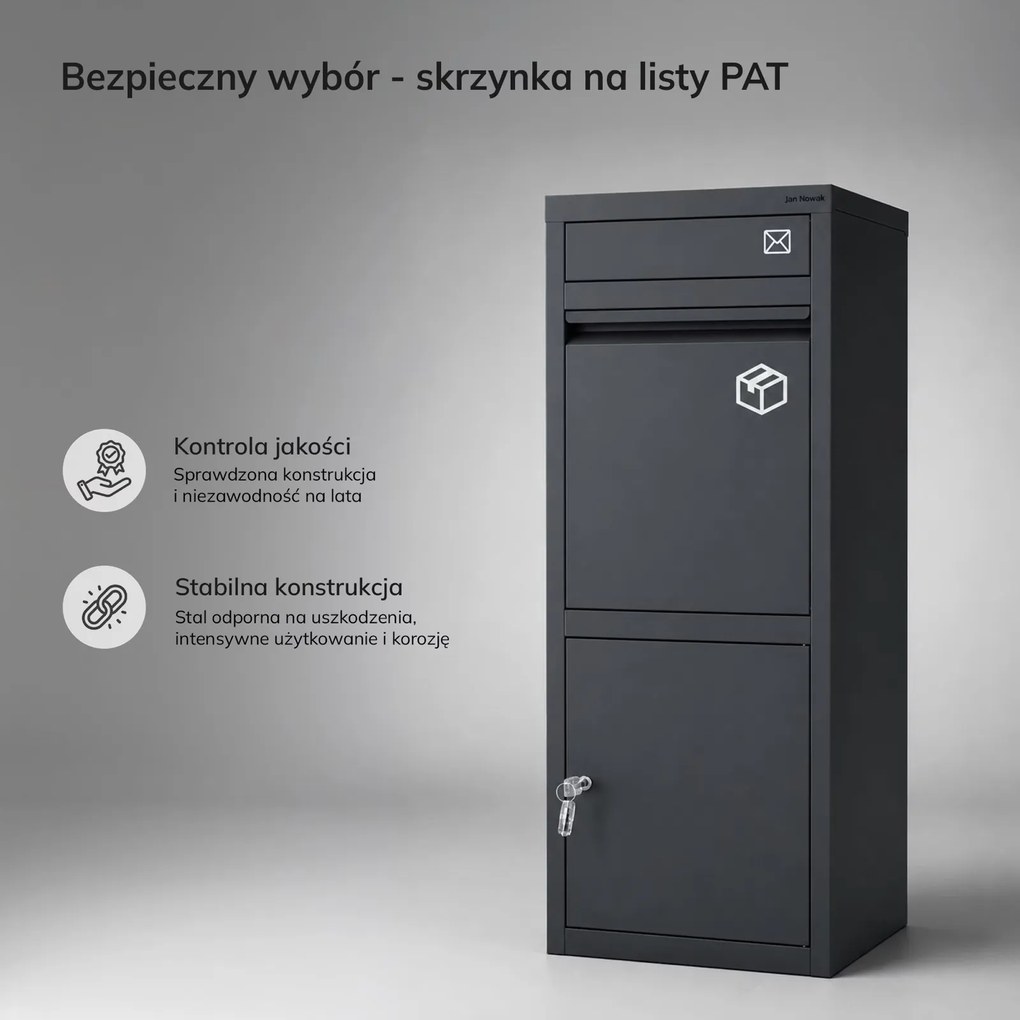 Skrzynka na paczki kurierskie i listy z zamkiem Pat, antracyt