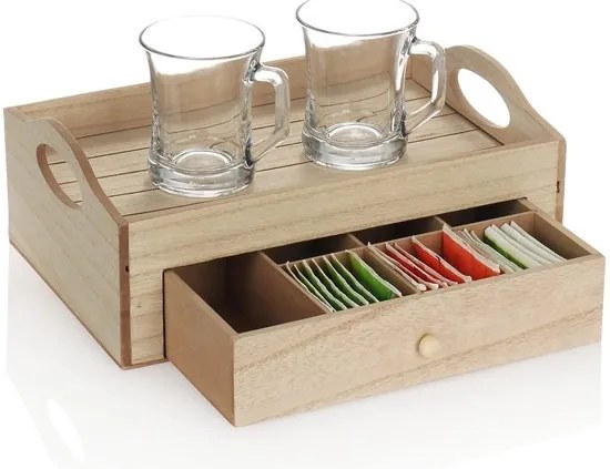 Taca do serwowania z szufladą na herbatę TEABOX 30x20 cm
