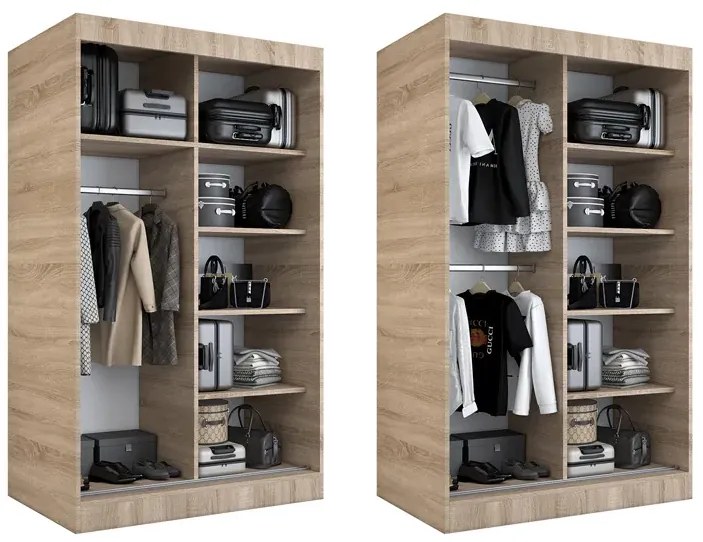 Szafa przesuwna 120 cm dąb sonoma + biel - Ebia 3X