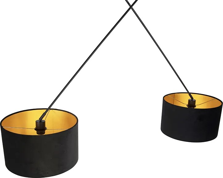 Lampa wisząca czarna z czarnymi i złotymi abażurami z weluru 35 cm 2-światłowa - Blitz