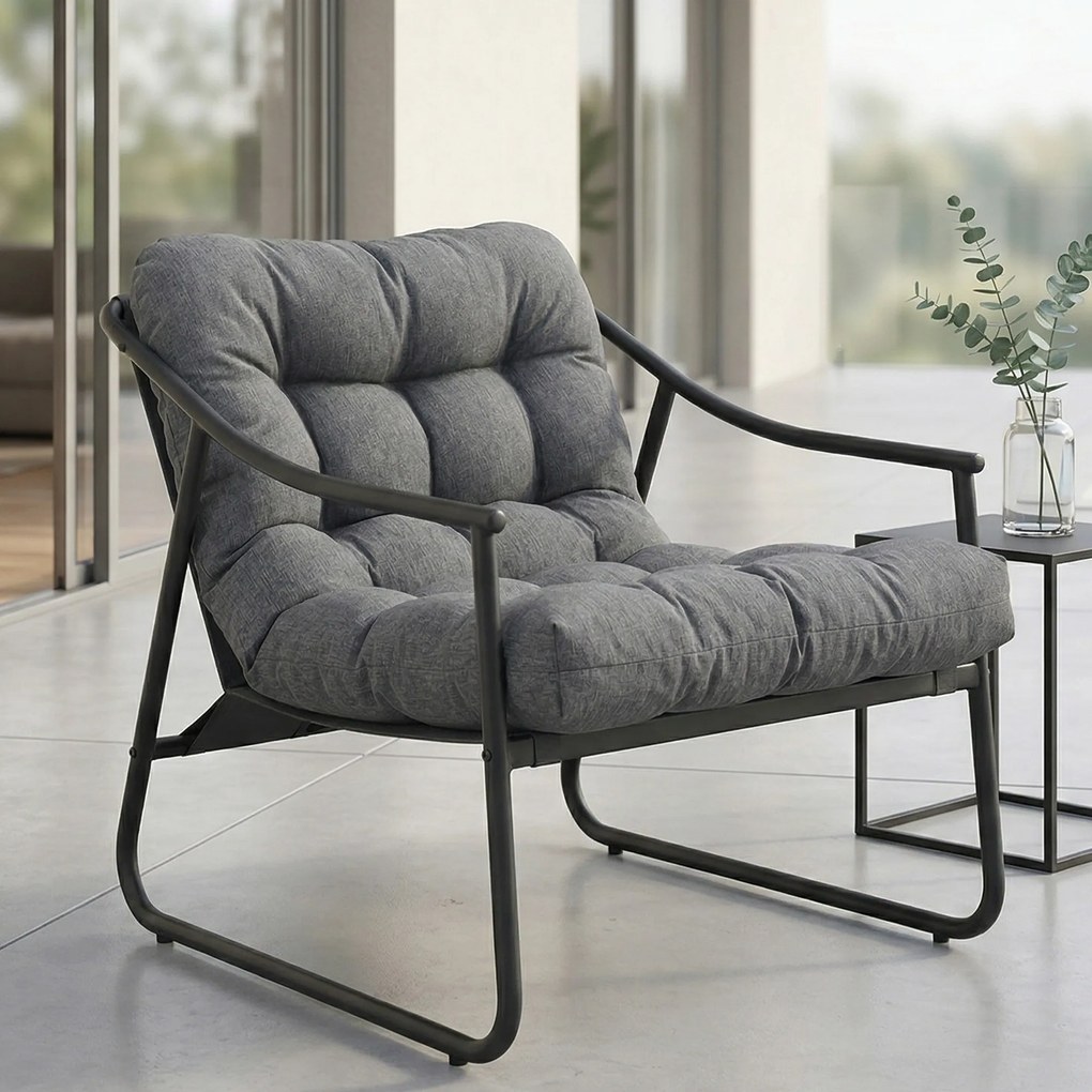 Outsunny Fotel ogrodowy z poduszką, nowoczesna sofa na balkon, maks. obciążenie 120 kg, ciemnoszary | Aosom PL