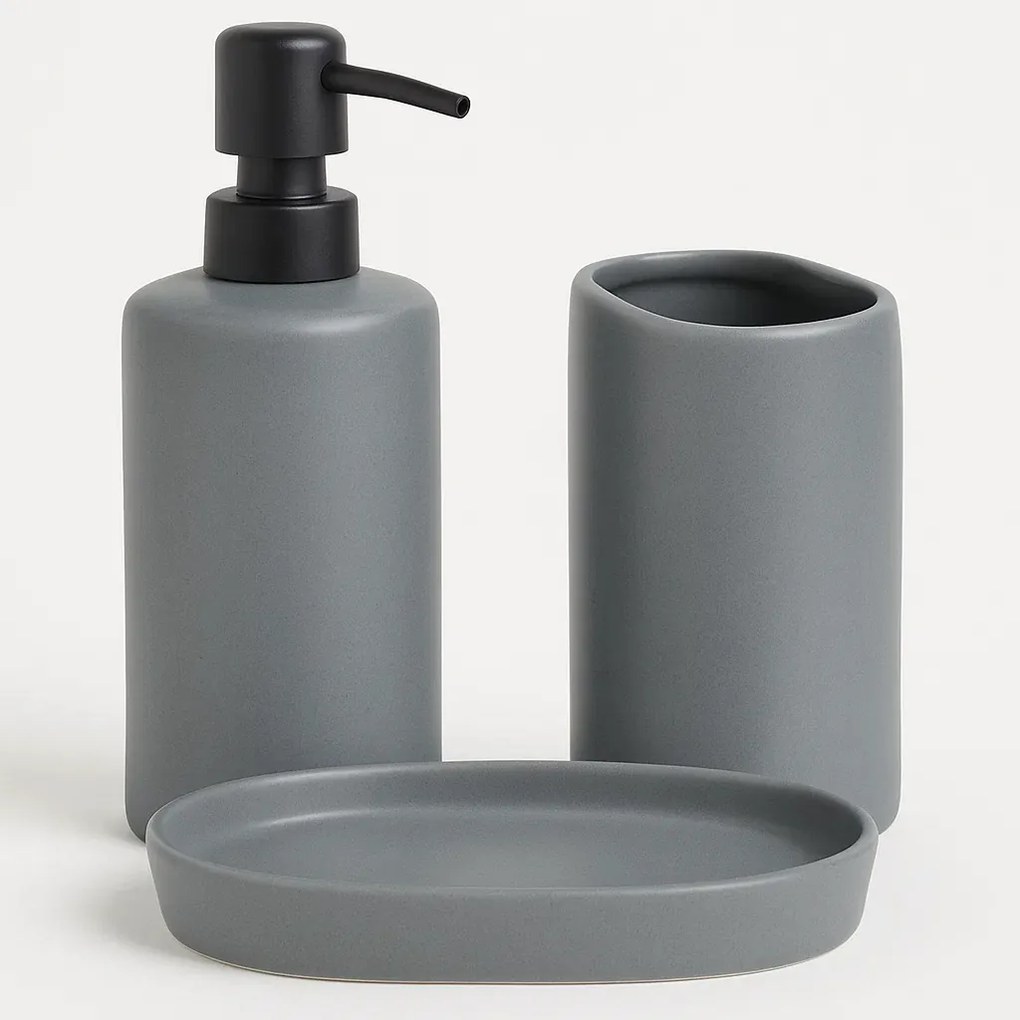 Zestaw łazienkowy PLY, ceramiczny dozownik, kubek i taca