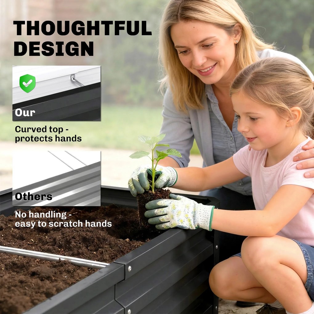 Outsunny Podwyższona Grządka Odporna na Warunki Atmosferyczne z Ocynkowanej Stali z Otwartą Podłogą 120x60x30.5cm Szara | Aosom PL