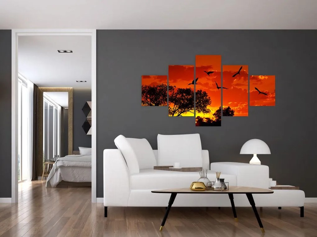 Obraz ptaków o zachodzie słońca (125x70 cm)