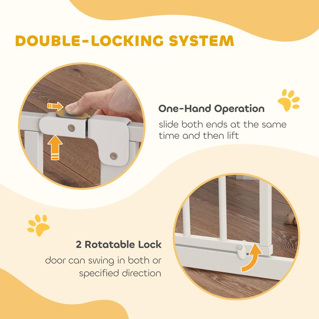 PawHut Bramka Ochronna dla Psów, Regulowana 75-145cm, Montaż Bez Wiercenia, Stalowa Rama, Biały