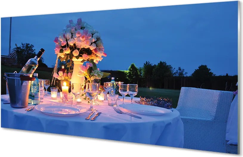 Panel nad Blat Kuchenny Romantyczna Kolacja: Wino i Kwiaty