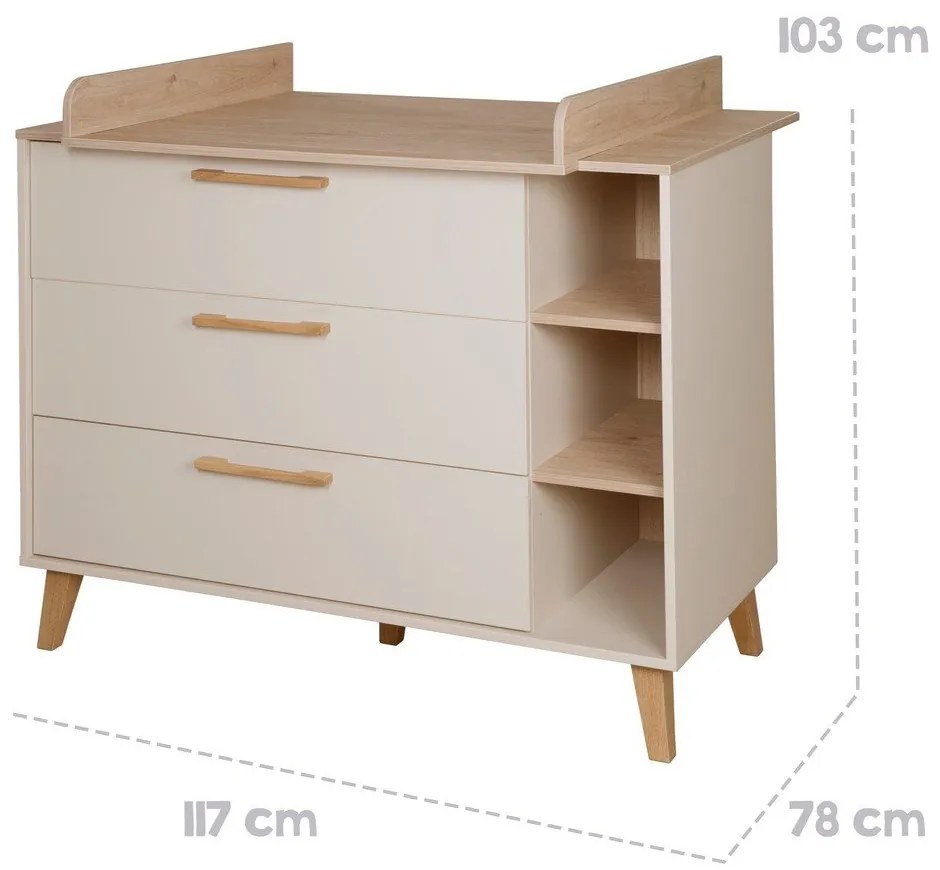 Kremowa/w naturalnym kolorze komoda dziecięca w dekorze dębu z przewijakiem 117x103x78 cm Jil – Roba