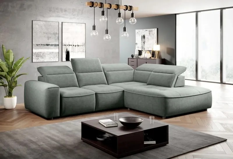 Narożnik COLOMBO L Prawostronny z elektryczną funkcją spania pojemnikiem ELEMENT 11 Zielony WERSAL