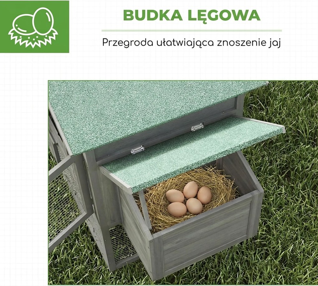 PawHut drewniany kurnik z wybiegiem i gniazdem duży domek dla kur z rampą i szufladą dla 2 4 kur szary | Aosom PL