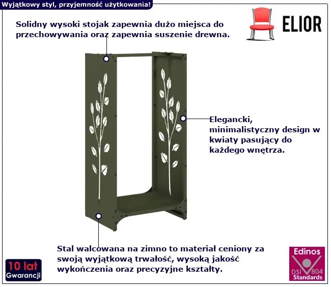Stojak na drewno oliwkowo-zielony jasnoszara