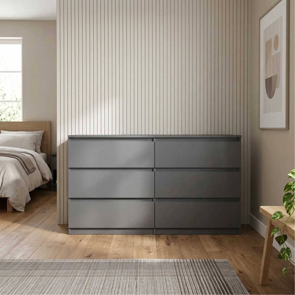Komoda NUDO 120 cm do Salonu Sypialni 6 Szuflad Antracyt