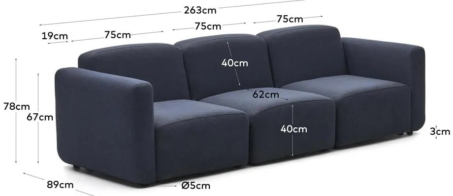 Ciemnoniebieska sofa 263 cm Neom – Kave Home