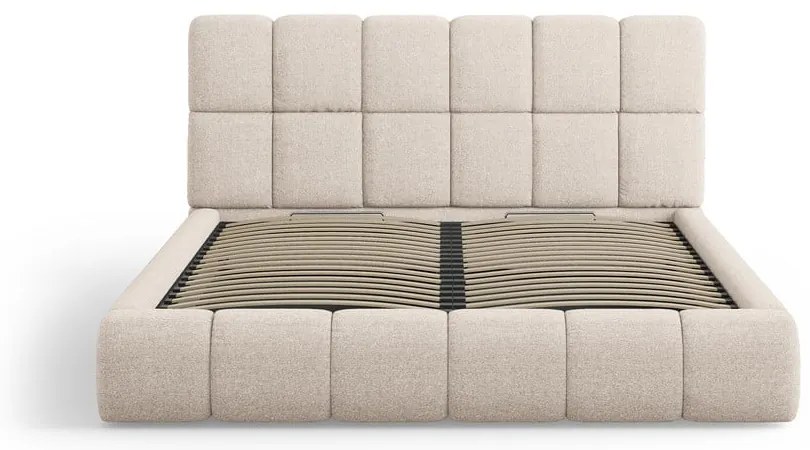 Beżowe tapicerowane łóżko dwuosobowe ze schowkiem ze stelażem 140x200 cm Bellis – Micadoni Home