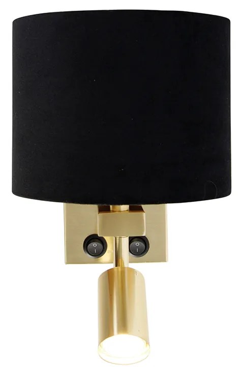 Lampa ścienna mosiężna z lampką do czytania i kloszem 18 cm czarna - Brescia Nowoczesny Oswietlenie wewnetrzne