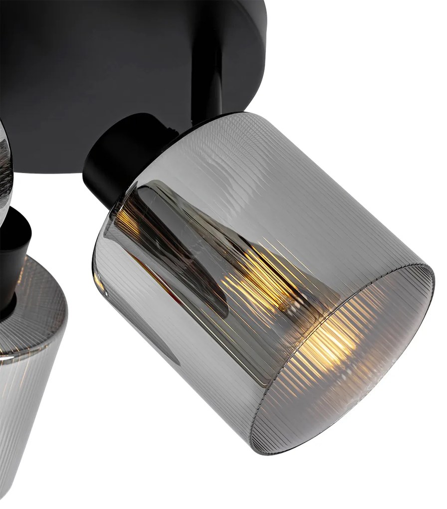 Plafon z reflektorami czarny z przydymionym szkłem okrągły 3-światła regulowany - Laura