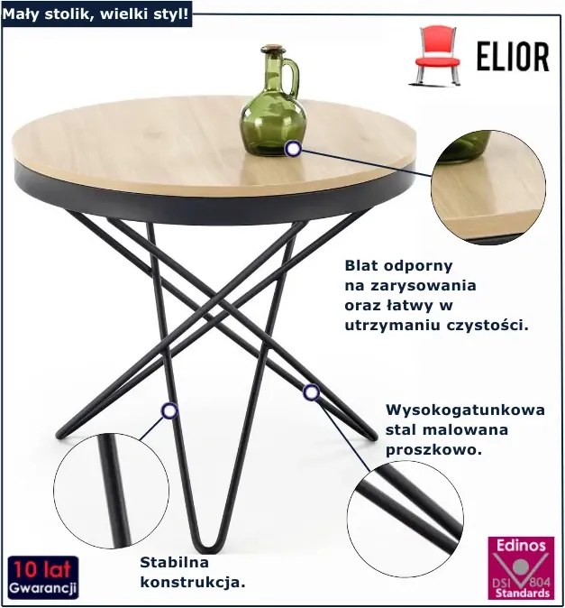 Okrągły nowoczesny stolik kawowy naturalny + czarny H7-P43