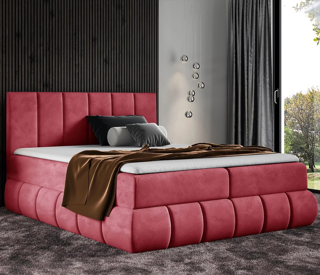 Czerwone łóżko tapicerowane welurem 5 rozmiarów  N2-M57