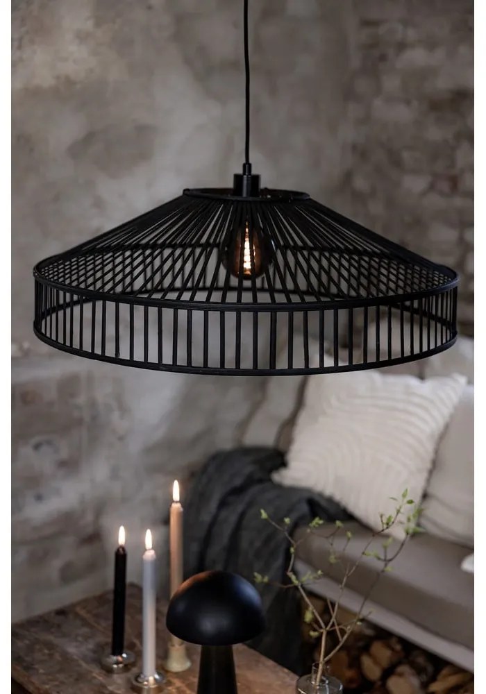 Czarna lampa wisząca z bambusowym kloszem ø 70 cm Tapa – Markslöjd