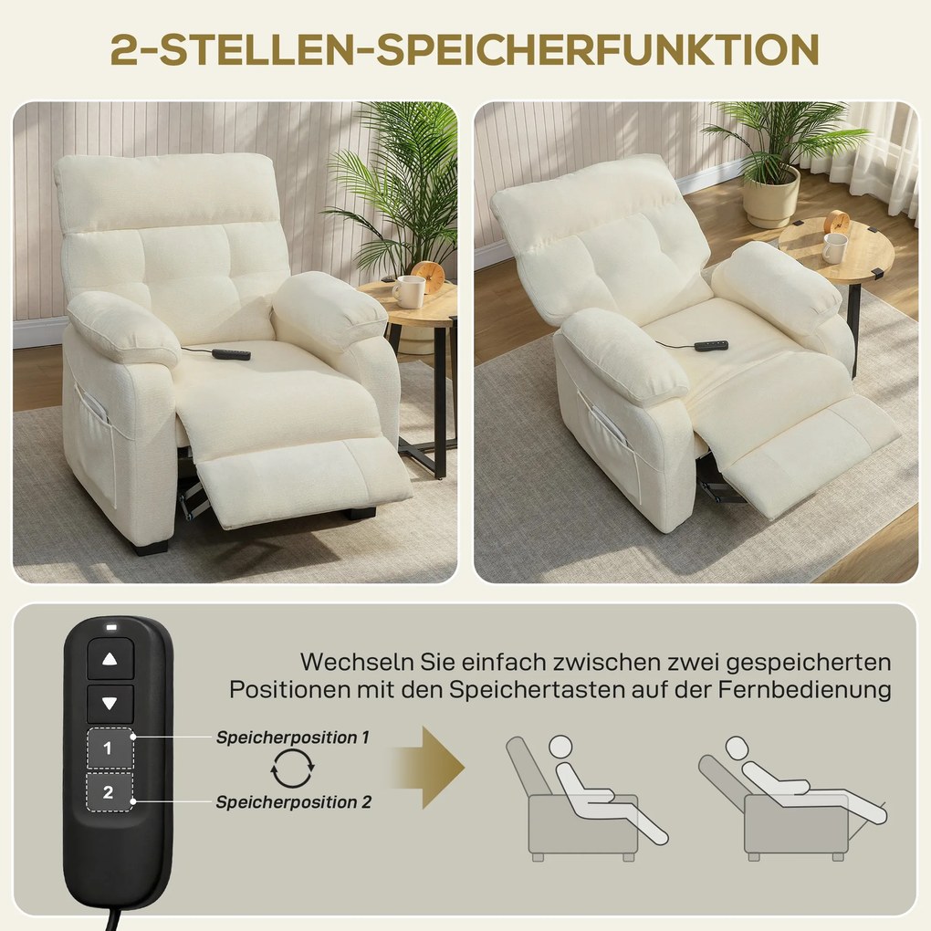 HOMCOM Elektryczny fotel relaksacyjny do TV z podnóżkiem, bocznymi kieszeniami, bezszczotkowym silnikiem, portem USB i pilotem | Aosom PL