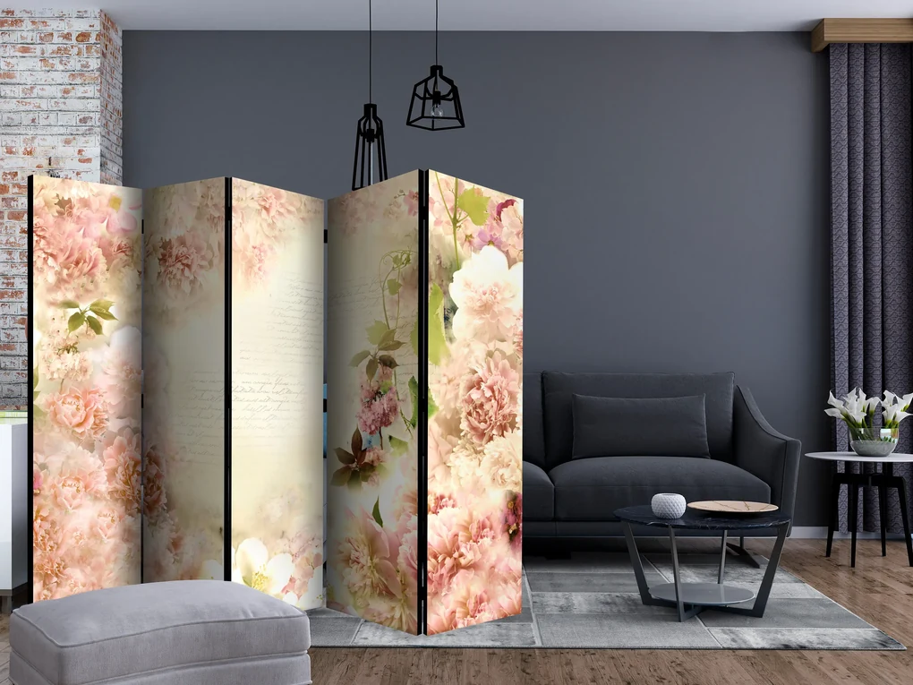 Parawan jednostronny Kwiaty 225x172 cm 5-częściowy biały ARTGEIST B