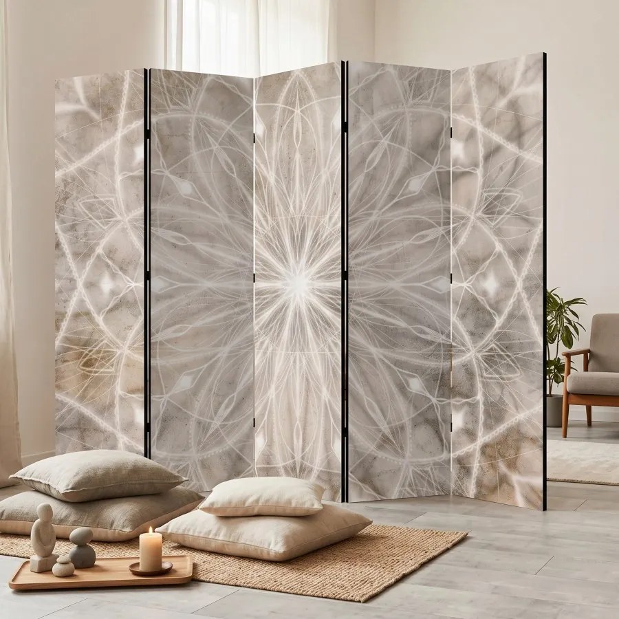 Parawan pokojowy 5-częściowy 225x172 Dwustronny dekoracyjny boho minimalistyczny Szary Betonowa Symetria Geometryczna