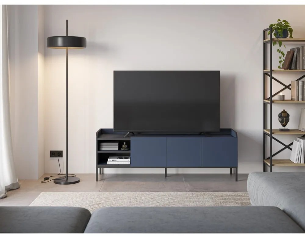 Niebieska szafka pod TV 160x55x42 cm Adara – Marckeric
