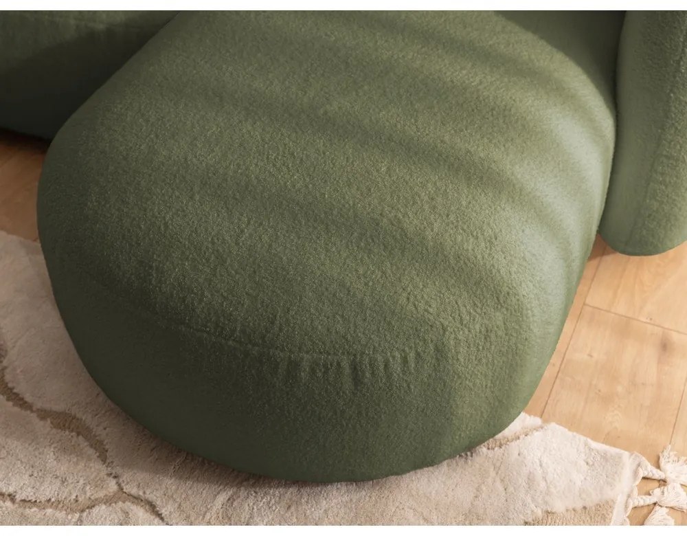 Zielony narożnik z materiału bouclé (prawostronny/z szezlongiem) Orbit – Ropez