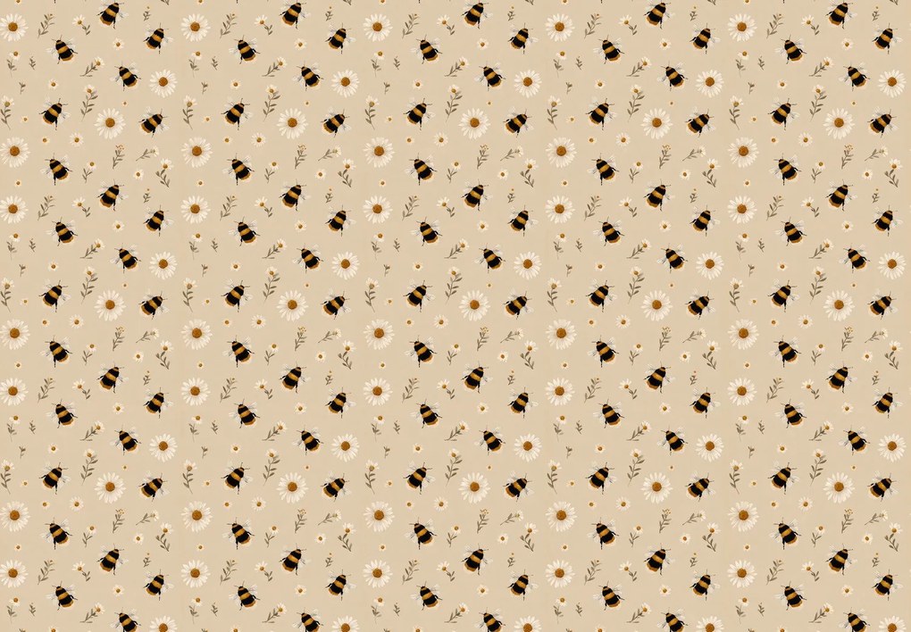 Fototapeta - Trzmiele i kwiatuszki (196x136 cm)