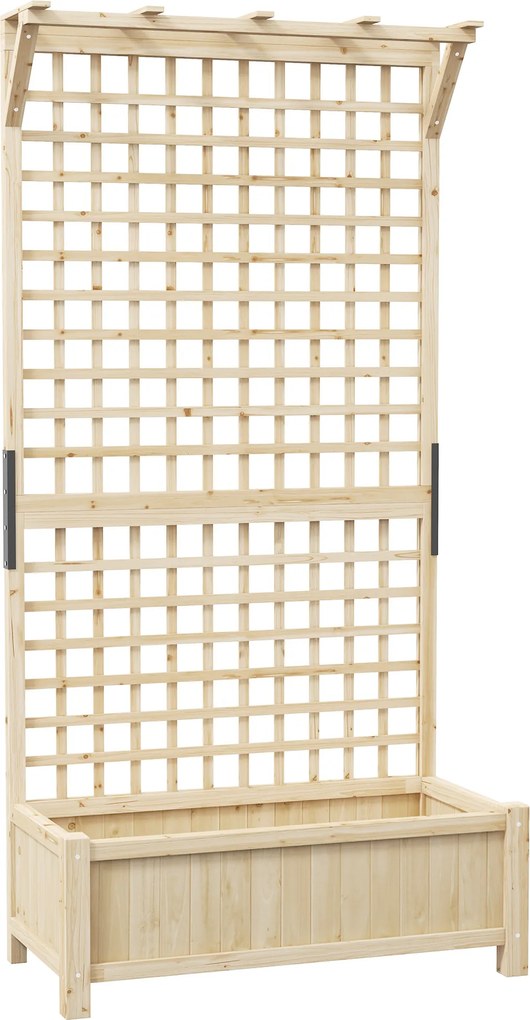 Outsunny Podwyższana grządka z kratą i daszkiem, skrzynia do sadzenia, rabata na kwiaty, odporna na warunki atmosferyczne, drewno, 90 x 45 x 183 cm, naturalne drewno | Aosom PL