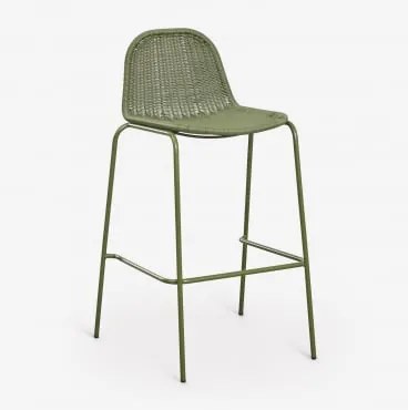 Pack 4 Wysokich, Sztaplowanych Stołków Z Rattanu Syntetycznego Reiven Intensywny Verde Olive & ↑75 Cm - Sklum