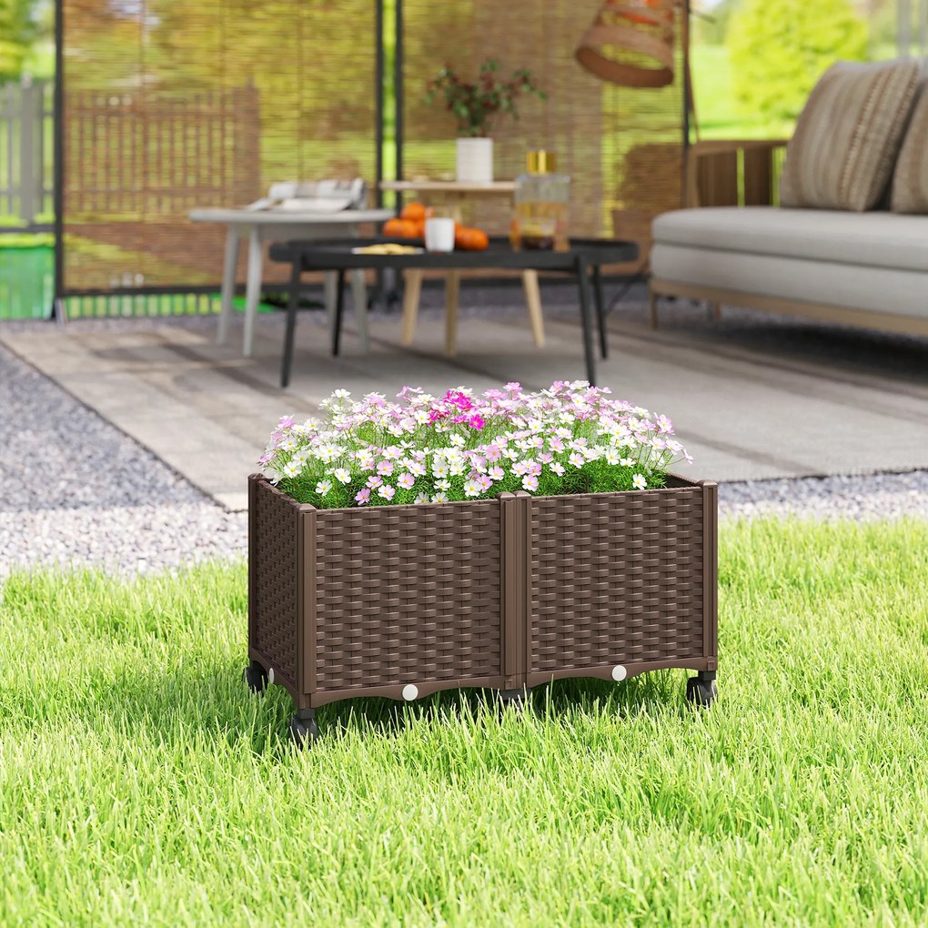 Outsunny podwyższona grządka z tworzywa sztucznego, samo-nawadniająca się skrzynia z otworami odpływowymi i korkami | Aosom PL