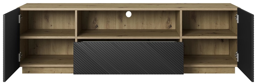 Szafka RTV Asha 167 cm z szufladą i wnęką - artisan / czarny mat