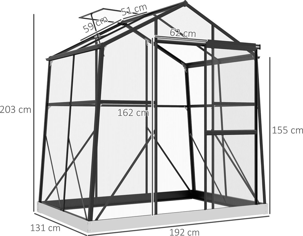 Outsunny Szklarnia z Aluminium Czarna 131x192x203cm | Aosom PL