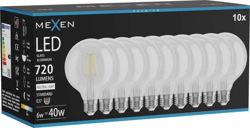Mexen Vintis 10x żarówka filament LED E27, G95, 6W, Neutralna - 4000K, 720 lm, clear - L157-E27-0640-00x10