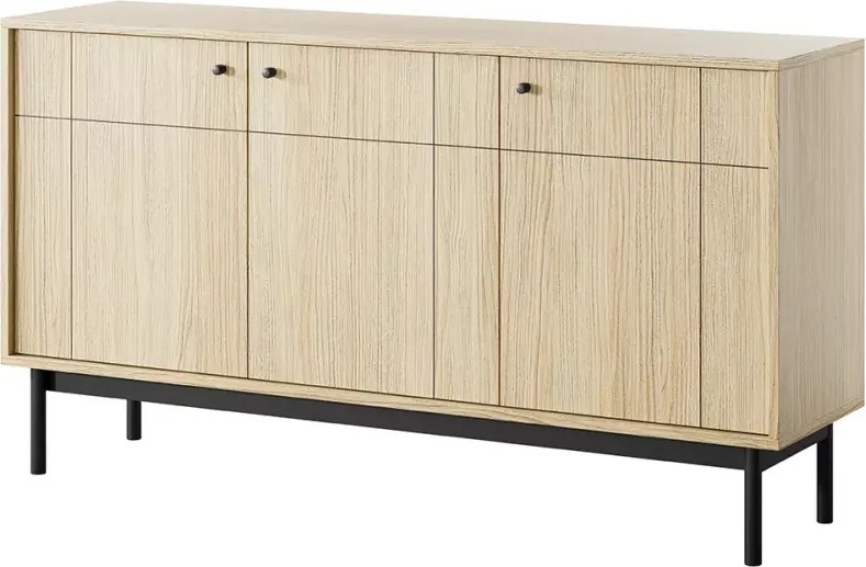 3-drzwiowa komoda Lerida 2 w kolorach dąb linea lub kaszmir z czarnymi, drewnianymi nóżkami