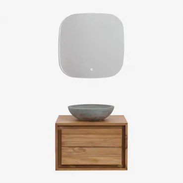 Zestaw Wiszących Mebli Łazienkowych Z Drewna Tekowego Jabari Drewno Tekowe & Okrągły Szary Cement Ø40 Cm Tarsis - Sklum