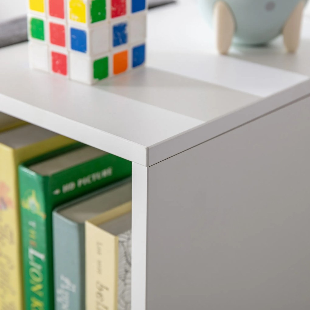 HOMCOM Regał 2 w 1 dla dzieci + Ławka z poduszkami 103 cm × 30 cm × 62 cm Biały + Szary