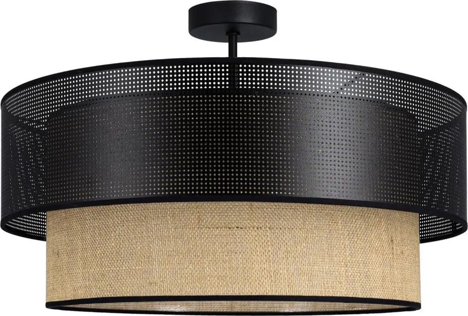 Przysufitowy żyrandol BORHO 1xE27/60W/230V śr. 50 cm czarny/juta