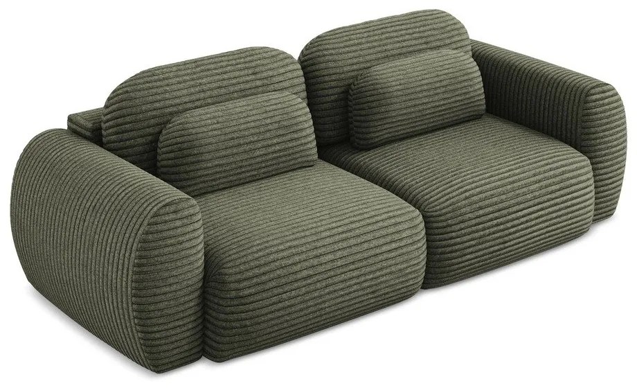 Zielona sztruksowa rozkładana sofa ze schowkiem 266 cm Kini – Makamii