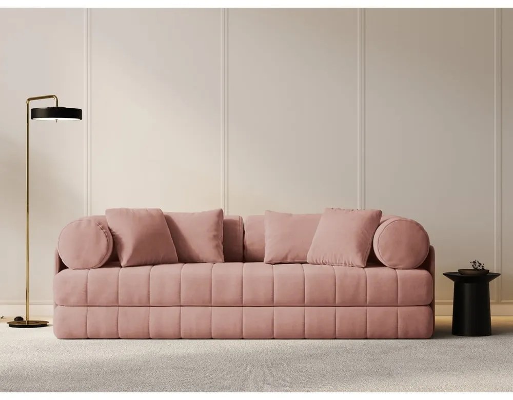 Różowa aksamitna rozkładana sofa 206 cm Kemi – Cosmopolitan Design