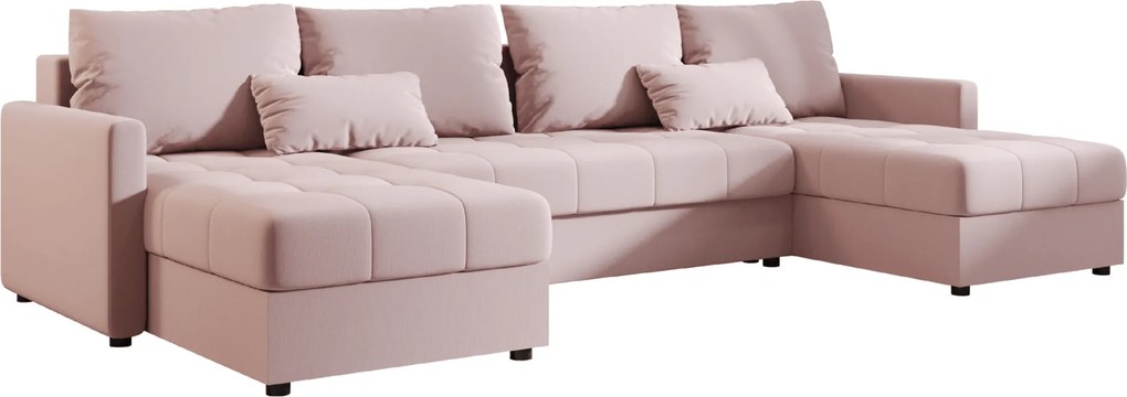 Rozkładana sofa narożna w kształcie U VENORIA 285x146 cm, pudroworóżowa + 2 poduszki GRATIS