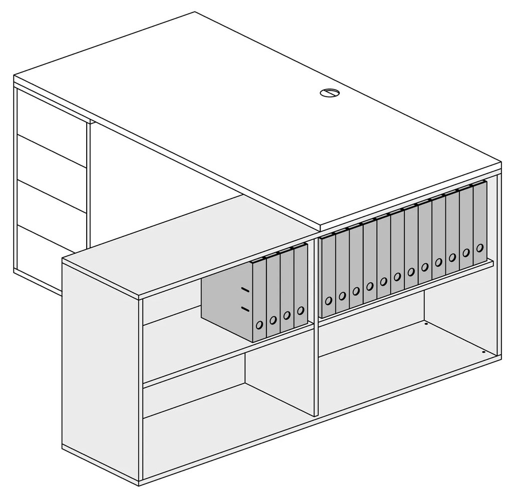 Szafka bez drzwi niska długa BLOCK, Dąb naturalny