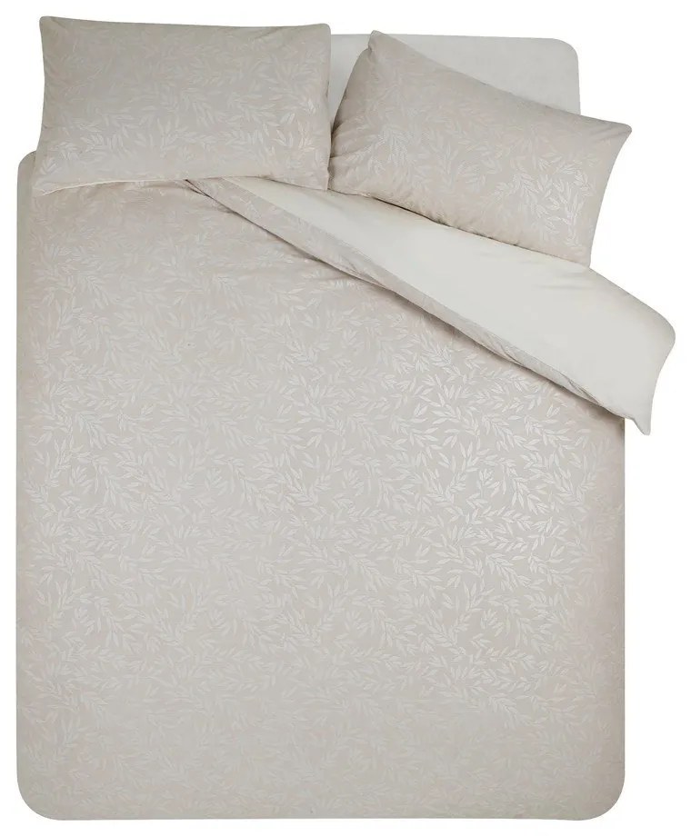 Szarobeżowa pościel jednoosobowa żakardowa 135x200 cm Corded Leaves – Catherine Lansfield