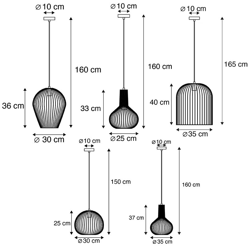 Zestaw 5 designerskich lamp wiszących złotych - WiresDesignerski Oswietlenie wewnetrzne