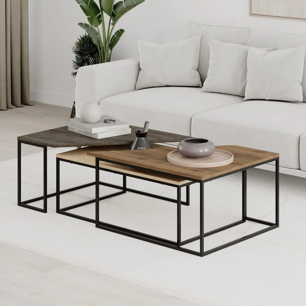 Stoliki z blatem w dekorze orzecha zestaw 3 szt. 70x110 cm Titan – Marckeric