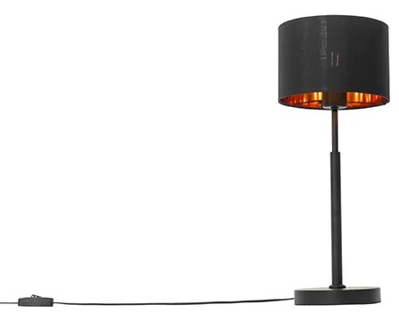Nowoczesna lampa stołowa z abażurem z tkaniny czarna ze złotem - VT 1